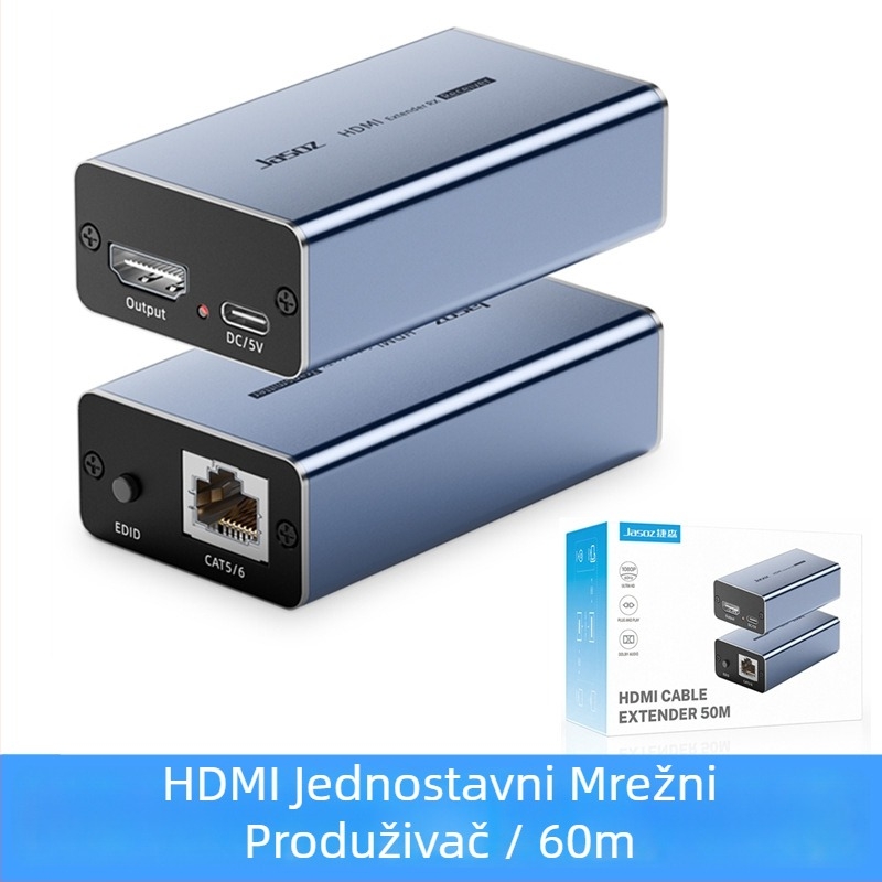 KVM prekidač s HDMI extenderom, 60 m RJ45 na HDMI, pojačalo signala, 1080p/60Hz, podrška upravljanju napajanjem