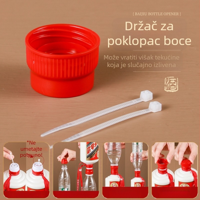 Višenamjenski otvarač boca s neštetnim otvaranjem čepa i spojnim adapterom za izlijevanje, mogućnost prilagođenog logotipa