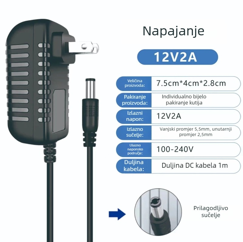 Napajanje 12V2A s više izlaza: 5V2A, 6V1A, 9V2A, 12V1A za mini perilicu i LED trakicu za nadzor