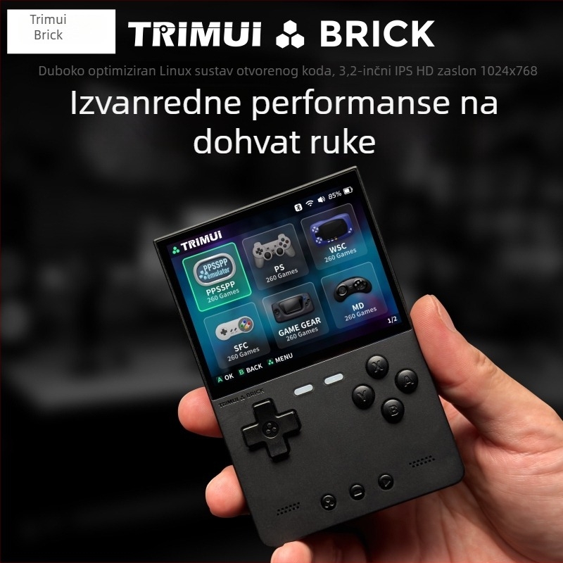 Prijenosna konzola za igre s nostalgičnim arcade dizajnom u PSP stilu (8 GB ugrađene memorije, Linux operativni sustav, USB sučelje, 3,5 mm izlaz za slušalice, podrška RPG igara)