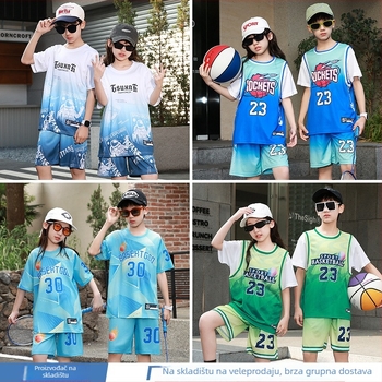 Dječji kratki rukav sportski set za košarku i trčanje – brzo se suši, prozračni poliester 90%, unisex