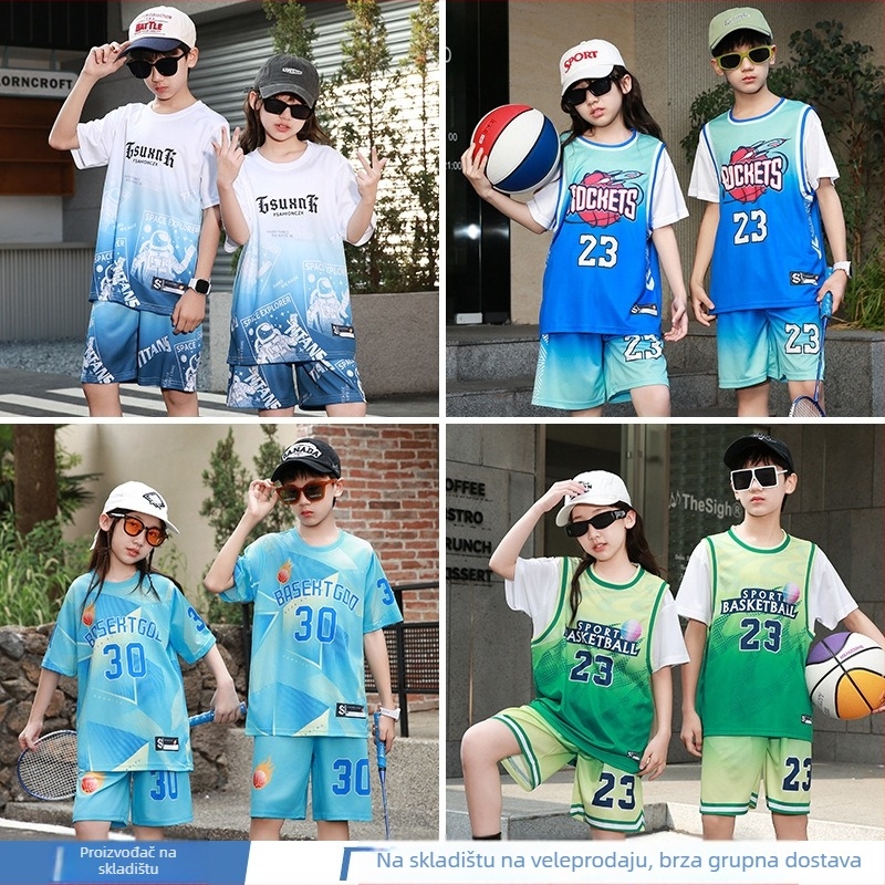 Dječji kratki rukav sportski set za košarku i trčanje – brzo se suši, prozračni poliester 90%, unisex