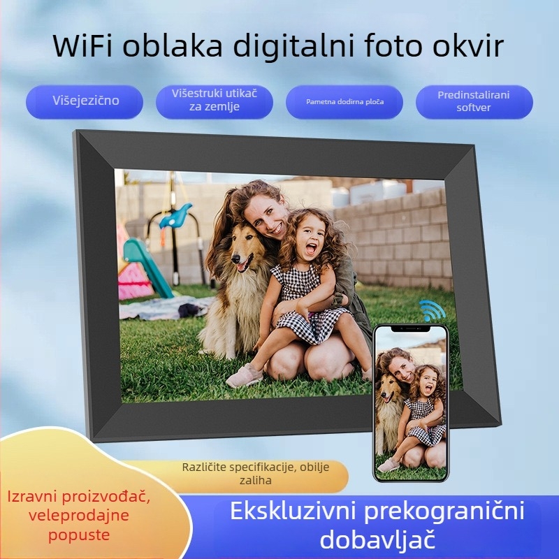 Pametni oblak digitalni okvir za fotografije, rezolucija 1280×800, 32GB pohrane, TF kartica podrška, dodirni zaslon i kontrola putem aplikacije