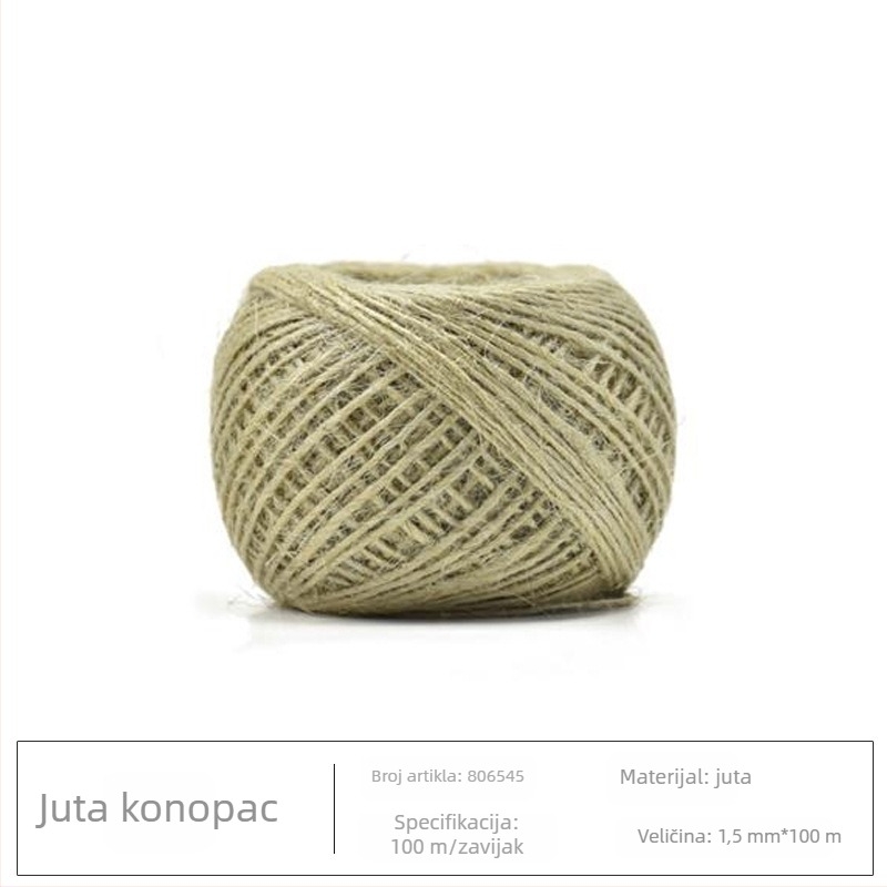 Sisal špaga za DIY projekte — debeli i tanki varijanti; snaga kidanja 2 kg; nosivost 8 kg; pogodno za ručno pletene cvjetove, torbe i dekoracije.
