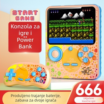 G6 666-in-1 Šarolita prenosna konzola za igre — Nostalgijski retro stil, 1 GB memorije, USB sučelje, Žičana veza, Power Bank funkcija, Podržava 2 igrača