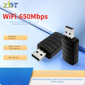USB bežična mrežna kartica za stolna računala, dvopojasna 650 Mbps, bez upravljača, model U1101ac