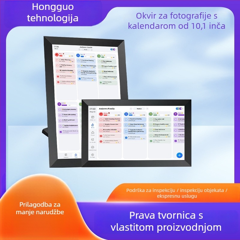Rainbow fruit Digitalni okvir za fotografije s obiteljskim kalendarom — vodoravna i okomita orijentacija, rezolucija 800×480, 32GB pohrane, JPG podrška