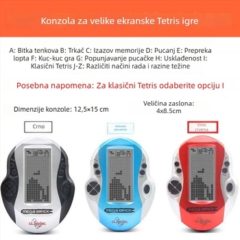 Retro prijenosna igrala konzola s velikim zaslonom, autentičan softver za igre, samostatni operativni sustav, za jednog igrača