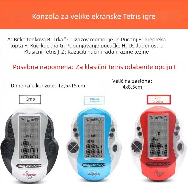 Retro prijenosna igrala konzola s velikim zaslonom, autentičan softver za igre, samostatni operativni sustav, za jednog igrača