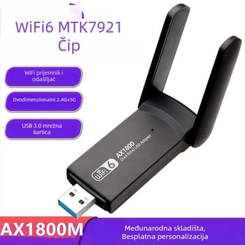 USB 3.0 bežična mrežna kartica AX1800M bez upravljačkih programa, dvostruki pojas 2,4 GHz/5,8 GHz, 1800 Mbps, podržava IEEE 802.11b/g/n/ac