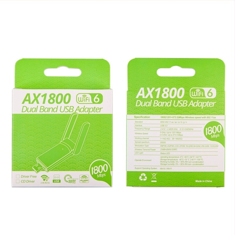 USB 3.0 bežična mrežna kartica AX1800M bez upravljačkih programa, dvostruki pojas 2,4 GHz/5,8 GHz, 1800 Mbps, podržava IEEE 802.11b/g/n/ac