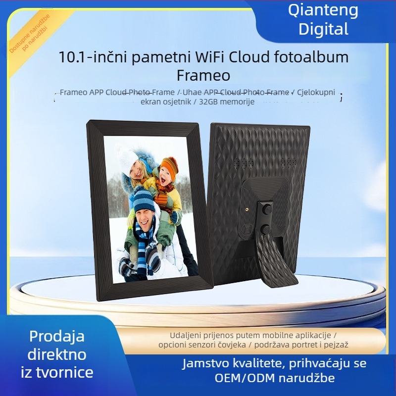 Digitalni okvir za fotografije s cloud albumom, dodirni zaslon i Wi-Fi; reprodukcija videa, 1280x800, 32GB, podrška Mini SD