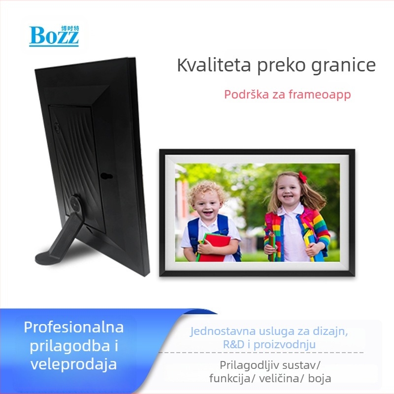 BOZZ PFF1016 Pametni digitalni okvir za fotografije s HD dodirnim zaslonom, 1920x1080, 4GB memorije, podrška SD/USB/TF karticama, 16:9 omjer, reprodukcija glazbe i videa