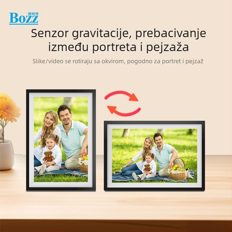 BOZZ PFF1016 Pametni digitalni okvir za fotografije s HD dodirnim zaslonom, 1920x1080, 4GB memorije, podrška SD/USB/TF karticama, 16:9 omjer, reprodukcija glazbe i videa
