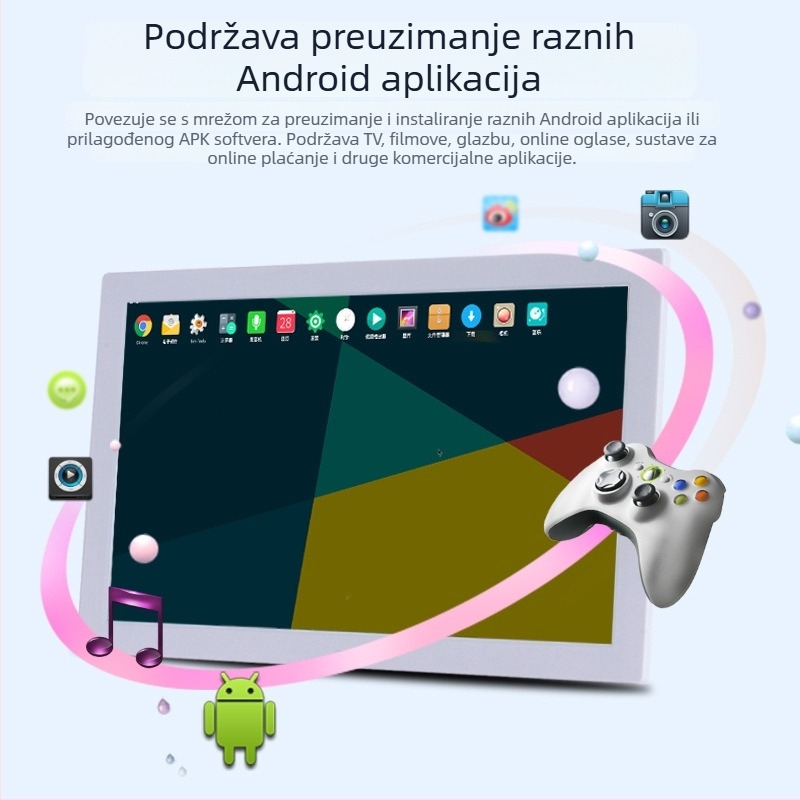 Android-based 10-inčni HD digitalni okvir za fotografije s mrežnom povezanošću i osjetljivim zaslonom, POE reklamni uređaj; rezolucija 1280x800, 8 GB pohrane, podržava MS/SD/USB/TF, BMP/JPEG/PNG/GIF