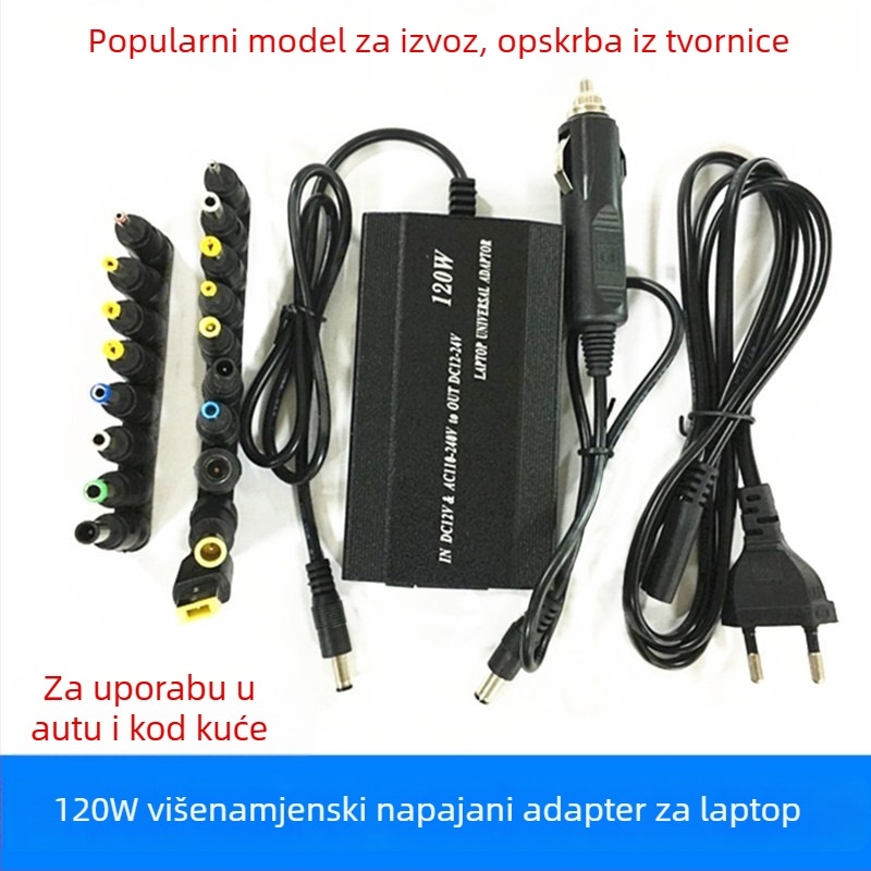 Univerzalni napajni adapter za prijenosna računala, 18 zamjenjivih konektora, 120W, izlaz 12–24V, 4A