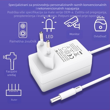 Napajanje s EU utičnicom, CE certificirano, switch-mode napajanje za LED rasvjetu i nadzor, 12V3A i 24V1.5A, ulaz 100–240V