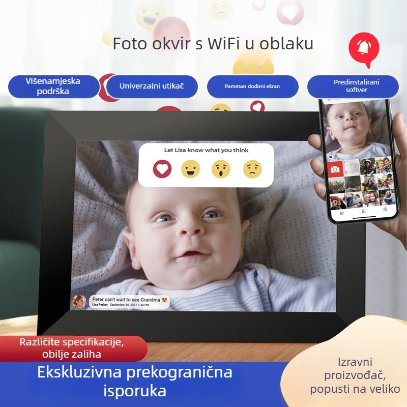 Nova 10,1-inčna Wi-Fi digitalna fotokrama s cloud pohranom, 32 GB, podrška TF kartici, Frameo, video reprodukcija, 1280x800, omjer stranica 16:10