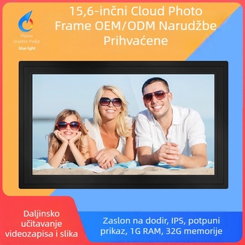Digitalni okvir za fotografije s Frameo softverom, WiFi, dodirni zaslon, 1920x1080 zaslon, 32GB pohrane uz SD/USB podršku