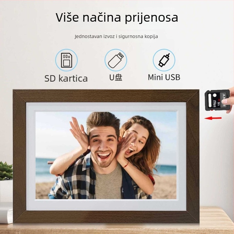 Frameo App digitalni okvir za fotografije, 1280x800 rezolucija, 32GB pohrane, podrška SD/USB/MMC, reprodukcija videa