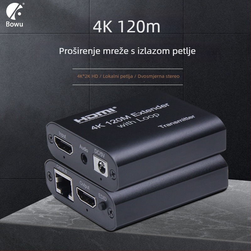 HDMI extender preko RJ45, 4K, 120 m, s loop-out izlazom zvuka i sinkronizacijom zvuka i videa, model BW-4KHE120L