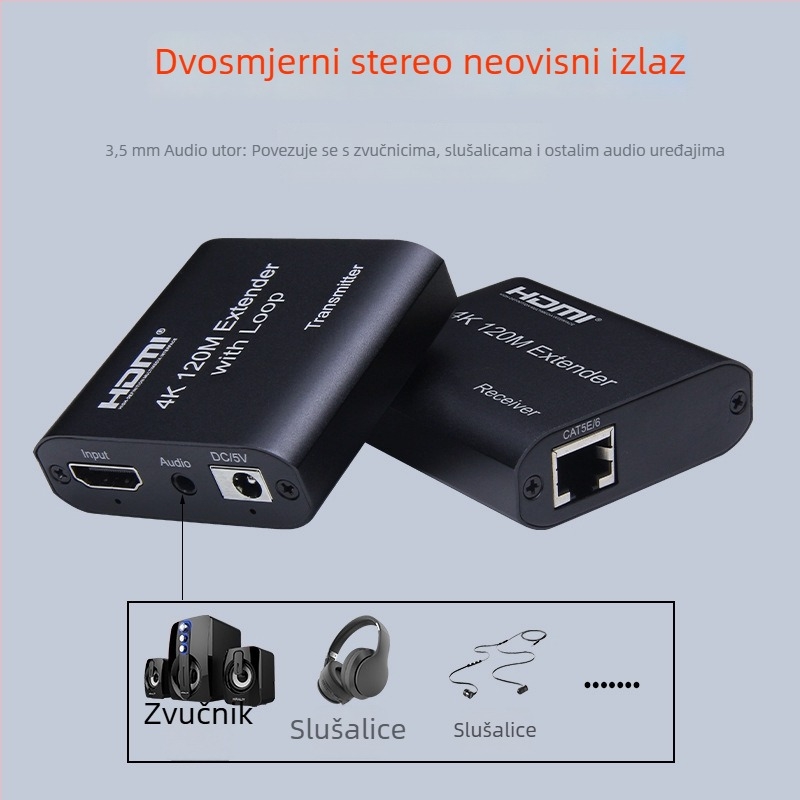 HDMI extender preko RJ45, 4K, 120 m, s loop-out izlazom zvuka i sinkronizacijom zvuka i videa, model BW-4KHE120L