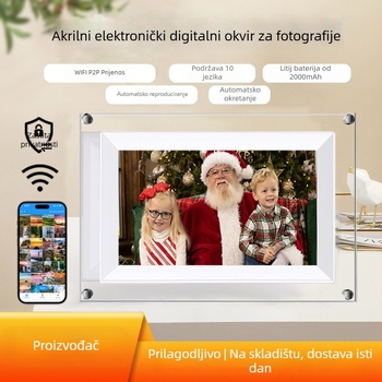NFT akrilni digitalni okvir za fotografije s Wi-Fi, 1024×600 rezolucija, 8 GB skladišta, reprodukcija videa, podrška TF kartici