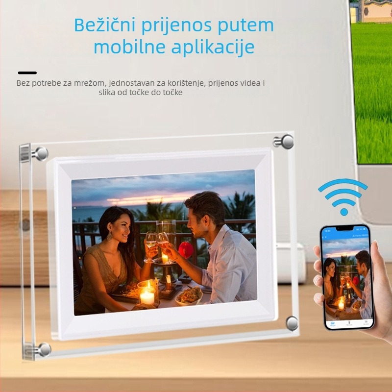 NFT akrilni digitalni okvir za fotografije s Wi-Fi, 1024×600 rezolucija, 8 GB skladišta, reprodukcija videa, podrška TF kartici