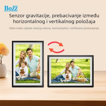 WiFi digitalni okvir za fotografije s prijenosom fotografija putem aplikacije, HD zaslon 1280×800, 16GB memorije, podrška SD/USB/TF kartica, reprodukcija videa i glazbe