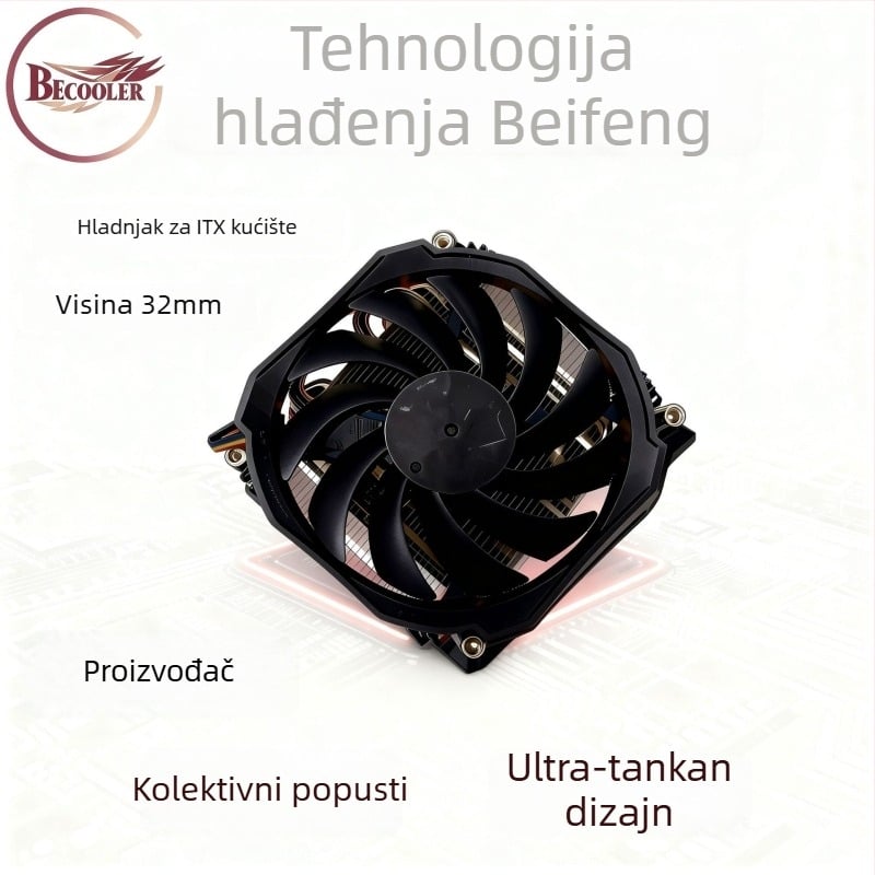 CPU hlađenje za ITX/MATX kućište, s 4 bakrene cijevi, kompatibilno s DDR5 matičnom pločom, LGA1700/1366/115x utičnice