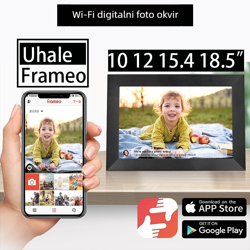 Frameo Cloud WiFi digitalni foto okvir WF101T, 16GB, 1280x800, dodirni zaslon, podrška SD/USB/TF
