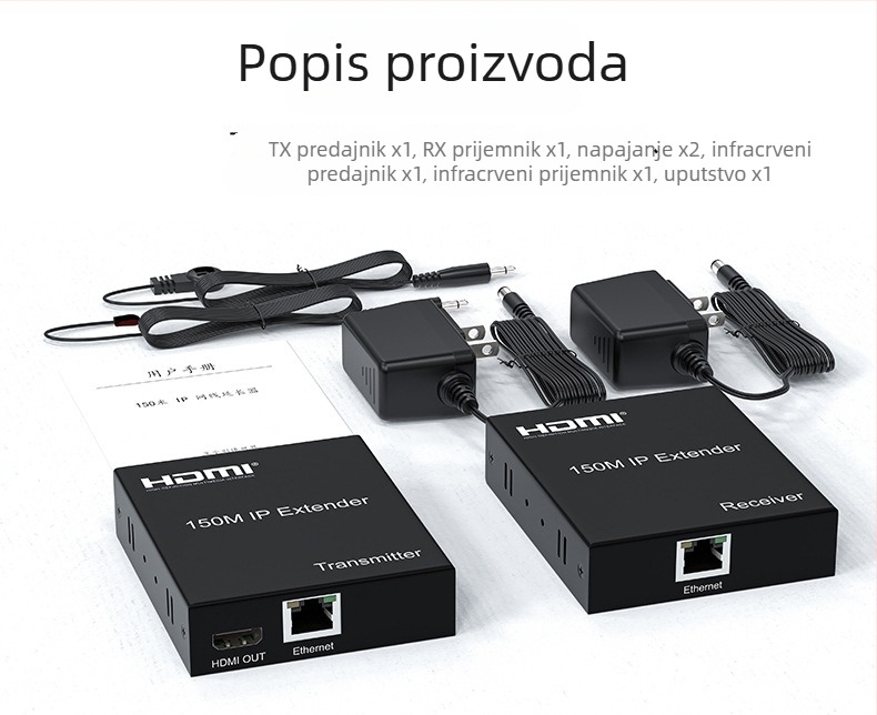 BW-HE150IP HDMI preko IP extender switch, 150 m, 1920x1080, za sigurnosno praćenje, podržava upravljanje napajanjem