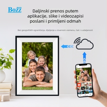 WiFi digitalni okvir za fotografije s dodirnim zaslonom, rezolucija 1280x800, 16GB skladišta, podrška SD/TF kartica, JPEG/PNG/JPG formati