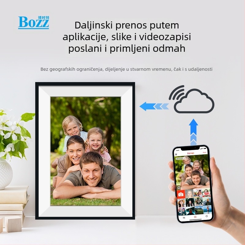 WiFi digitalni okvir za fotografije s dodirnim zaslonom, rezolucija 1280x800, 16GB skladišta, podrška SD/TF kartica, JPEG/PNG/JPG formati