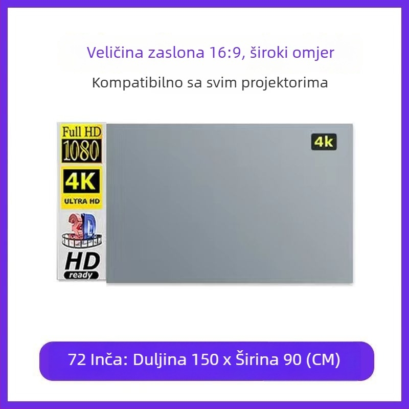 Sklopiva 4K projekcijska platna s anti-refleksijom za dnevnu projekciju u kući, bez bušenja, jednostavna montaža