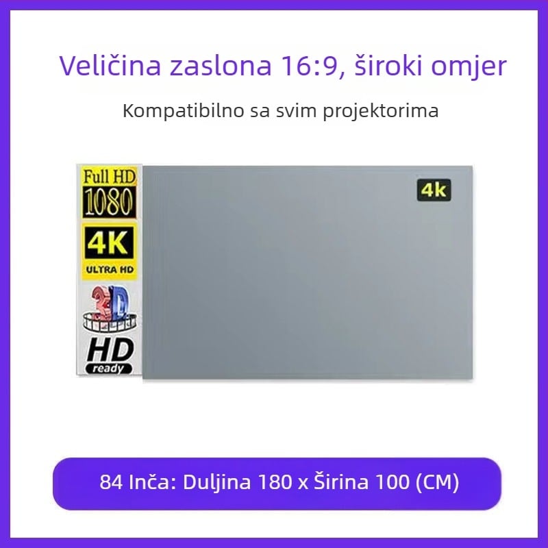 Sklopiva 4K projekcijska platna s anti-refleksijom za dnevnu projekciju u kući, bez bušenja, jednostavna montaža