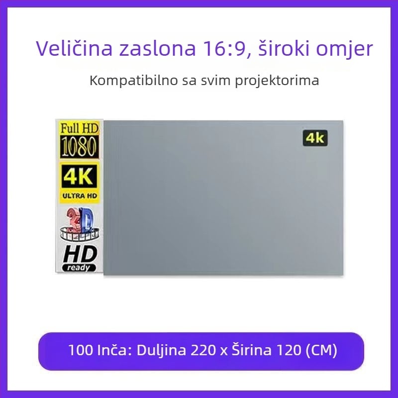 Sklopiva 4K projekcijska platna s anti-refleksijom za dnevnu projekciju u kući, bez bušenja, jednostavna montaža