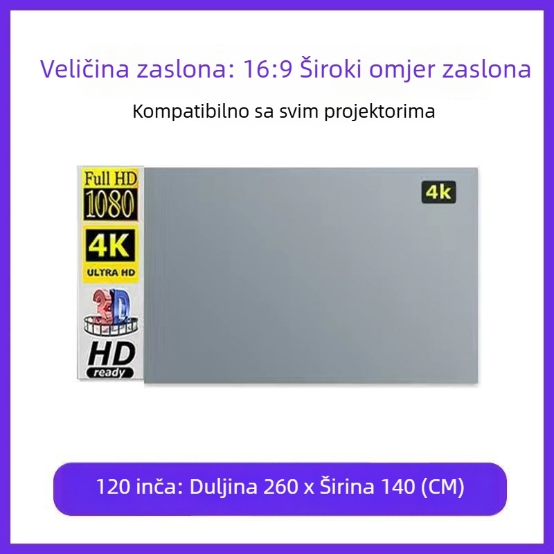 Sklopiva 4K projekcijska platna s anti-refleksijom za dnevnu projekciju u kući, bez bušenja, jednostavna montaža
