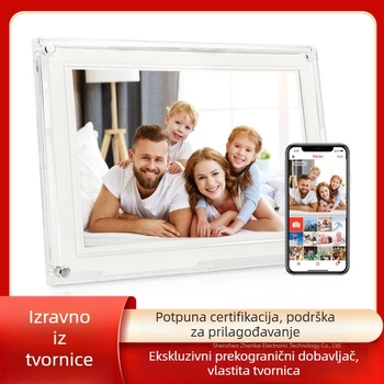 Oblačni foto okvir od prozirnog akrila, ultra-tanki, 1280x800 rezolucija, 16GB memorije, podržava BMP/JPEG/PNG/JPG i reprodukciju videa.