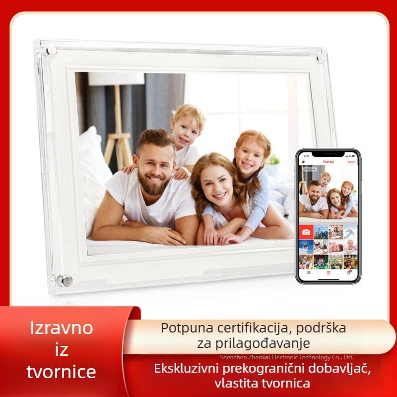 Oblačni foto okvir od prozirnog akrila, ultra-tanki, 1280x800 rezolucija, 16GB memorije, podržava BMP/JPEG/PNG/JPG i reprodukciju videa.