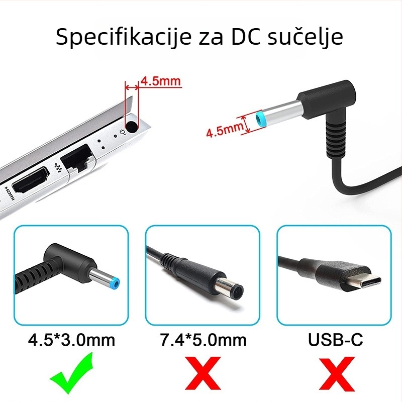 HP prijenosno punjač 65W, 19.5V 3.33A, ulaz 100-240V, izravno punjenje, model Hp-19.5v3.33a