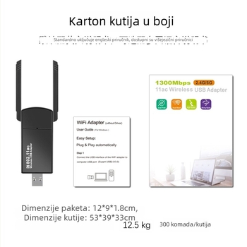 USB bežična mrežna kartica s Bluetoothom 5.4 – dvopojasni Wi‑Fi 6, 1200 Mbps, bez drajvera