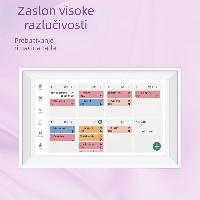 Pametni Wi‑Fi stolni kalendar za obiteljsku organizaciju s alarmom i podsjetnicima — Aiyi Digital RC156YD, rezolucija 1920x1080
