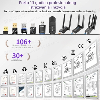 USB 3.0 bežična mrežna kartica, Wi-Fi 7, 6500 Mbps, za desktop, 2.4/5/6 GHz, 802.11be