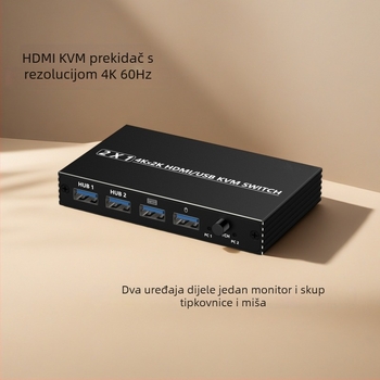 HDMI KVM prekidač EL-0002 — 2 ulaza/1 izlaz ili 1 ulaz/2 izlaza, 4K@60Hz, kompatibilan s Windows 7