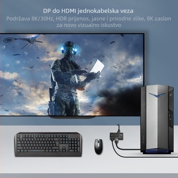 DP na DP/HDMI MST dva zaslona laptop, 8K30Hz