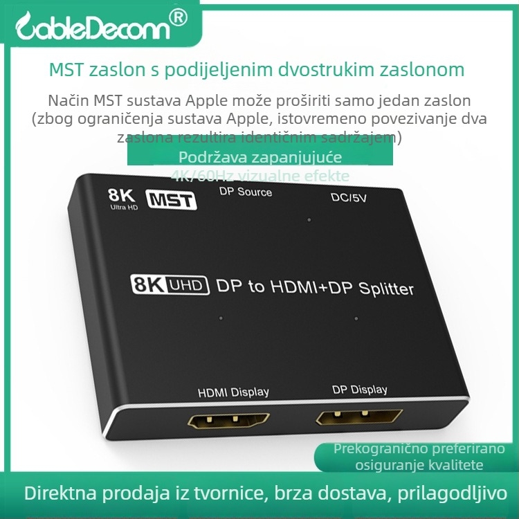 DP na DP/HDMI MST dva zaslona laptop, 8K30Hz