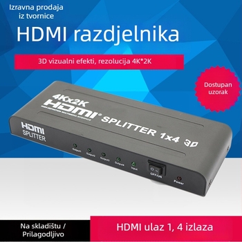 HDMI 1x4 prekidač/rasporednik — video distribucija 4K×2K, 1 ulaz, 4 izlaza, podrška upravljanju napajanjem