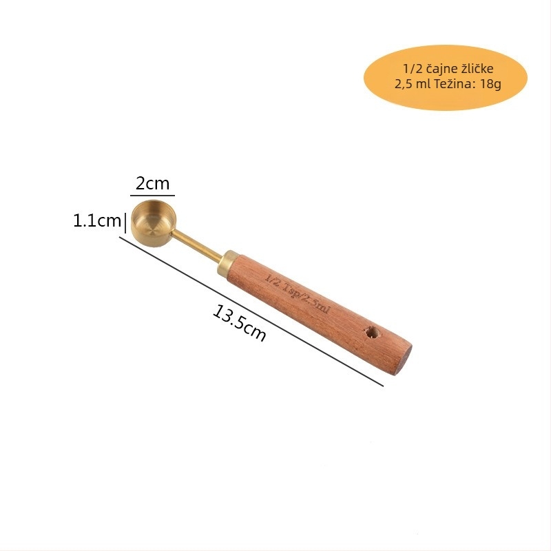 Set mjernih čašica i žlica od nehrđajućeg čelika s drškom od drveta akacije, osam dijelova, europski stil za pečenje