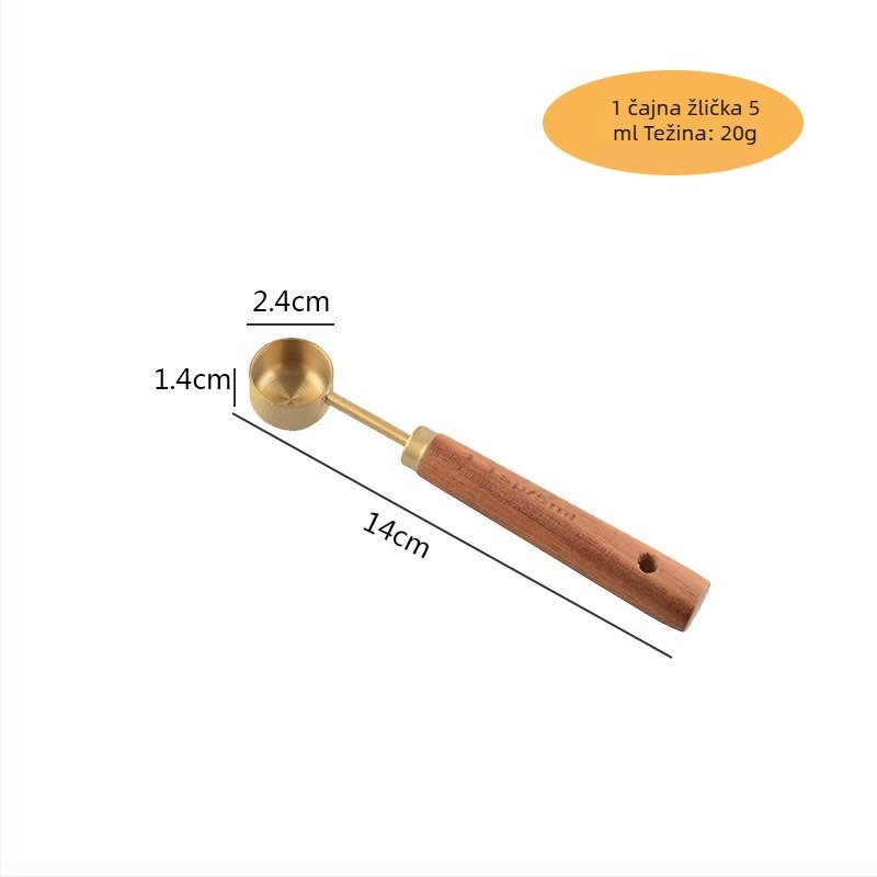 Set mjernih čašica i žlica od nehrđajućeg čelika s drškom od drveta akacije, osam dijelova, europski stil za pečenje
